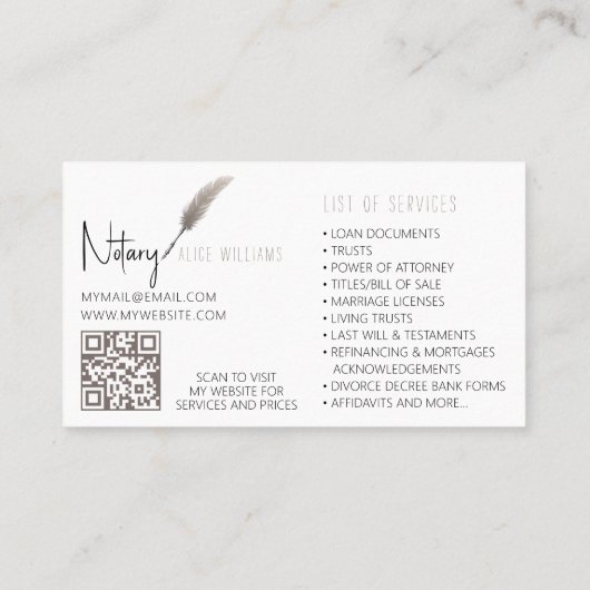 QR-code beige & White-minimalist - Notarisfoto Visitekaartje (Achterkant)