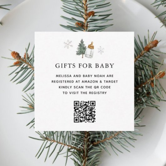 QR Code Berg Winter Baby Shower Cadeau Registratie Informatiekaartje