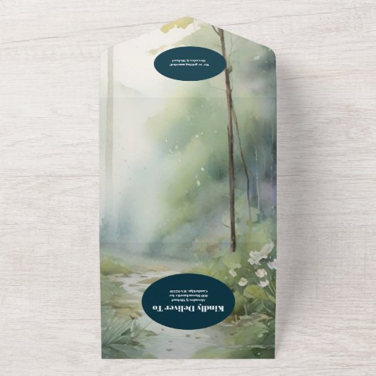 QR Code Bergbos Elegante Rustieke Bruiloft All In One Uitnodiging (Buitenkant)