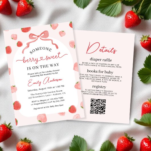 QR Code Berry Sweet All in One Bow Baby shower Kaart
