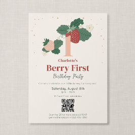 QR Code Bes Berry Eerste Verjaardag Erfstuk Aardbe Kaart