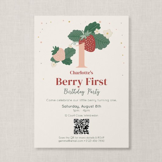 QR Code Bes Berry Eerste Verjaardag Erfstuk Aardbe Kaart