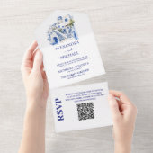 QR Code Bestemming Griekenland Santorini Bruiloft All In One Uitnodiging (Afscheurbaar)