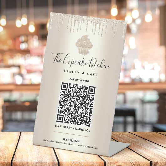 QR-code betaal hier Gold Cupcake Glitter Drivers B Reclamebord Met Voetstuk