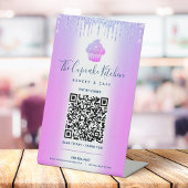 QR-code Betaal hier Paarse cupcake Glitter Bakery Reclamebord Met Voetstuk