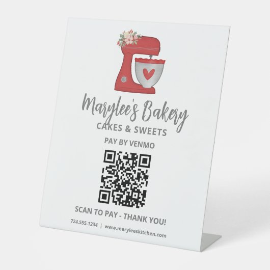 QR Code Betaal Hier Rode Mixer Bakkerij Sokkel Bor Reclamebord Met Voetstuk (Voorkant)