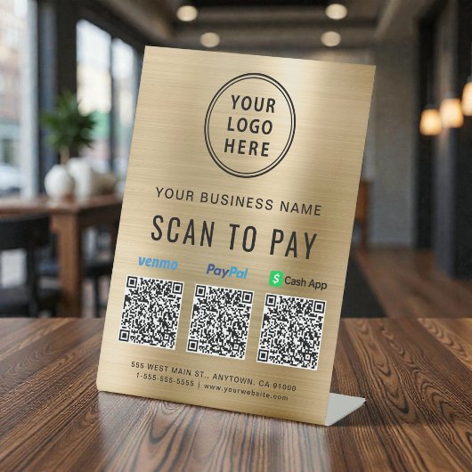 QR-code betaallogo goud Reclamebord Met Voetstuk