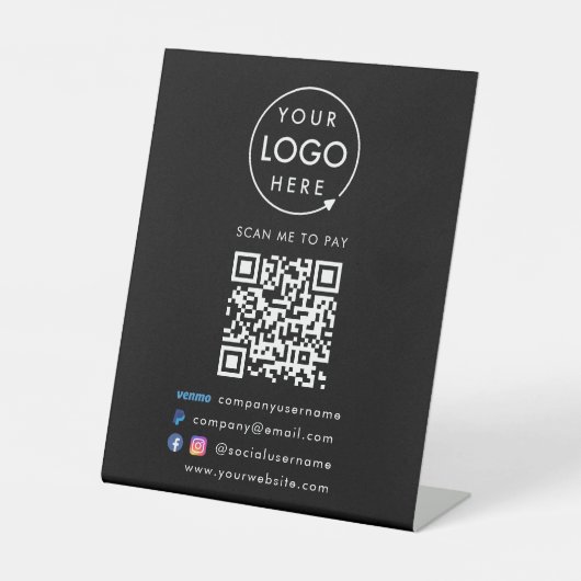 QR-code Betalen | Venmo Paypal Payment Business Bl Reclamebord Met Voetstuk (Voorkant)
