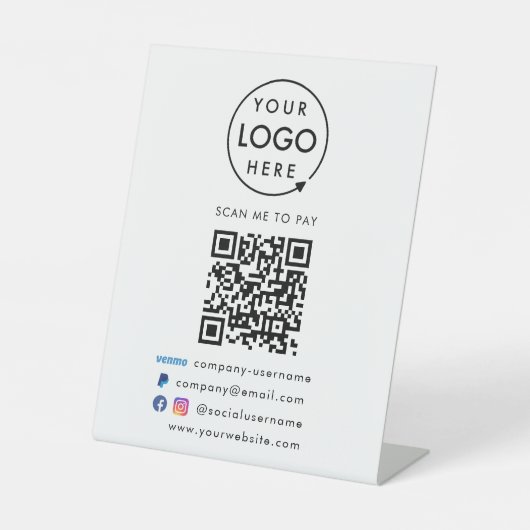 QR-code Betalen | Venmo Paypal Payment Business Lo Reclamebord Met Voetstuk (Voorkant)