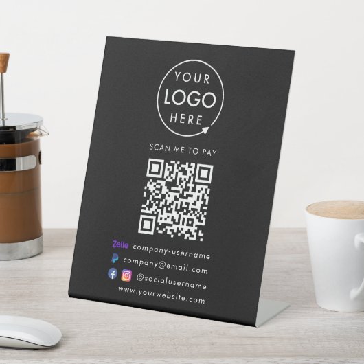 QR-code Betalen | Zelle PayPal Business Black Reclamebord Met Voetstuk (Insitu)