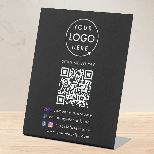 QR-code Betalen | Zelle PayPal Business Black Reclamebord Met Voetstuk