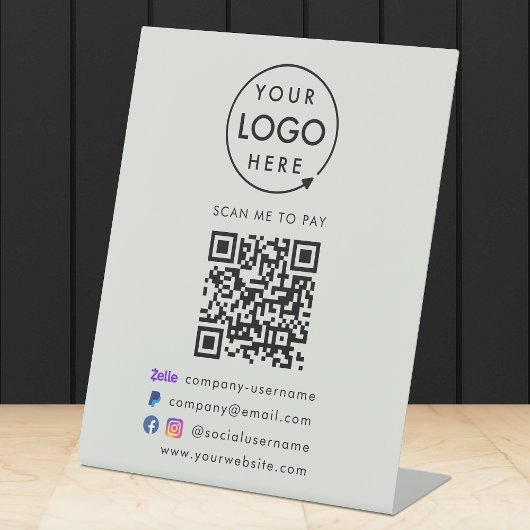 QR-code Betalen | Zelle PayPal Business Grey Reclamebord Met Voetstuk