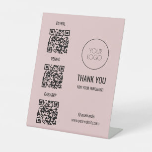 QR-code Betaling Blush Roze salon Scannen naar bet Reclamebord Met Voetstuk