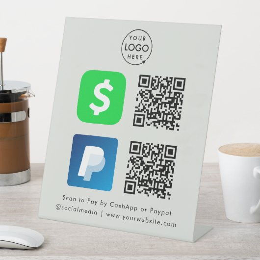 QR-code Betaling | CashApp Paypal Scan naar Grijs  Reclamebord Met Voetstuk (Insitu)