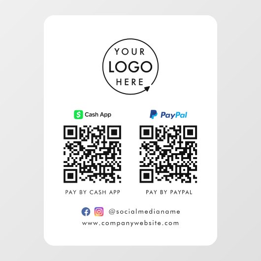 QR-code Betaling | CashApp Paypal Scan naar Pay Lo Raamsticker (Vel)
