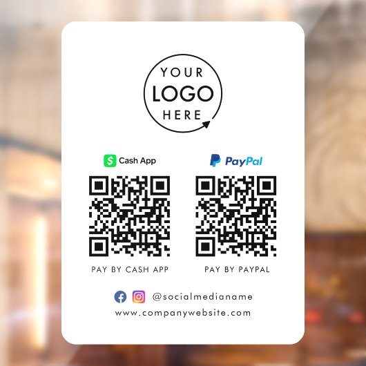 QR-code Betaling | CashApp Paypal Scan naar Pay Lo Raamsticker (Vel 2)