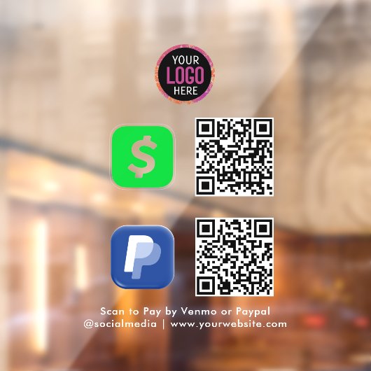 QR-code Betaling | CashApp Paypal Scan naar zwart  Raamsticker (Vel 2)