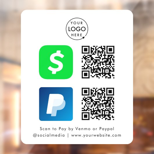 QR Code Betaling | CashApp Paypal Scan om te Betal Raamsticker (Vel 2)