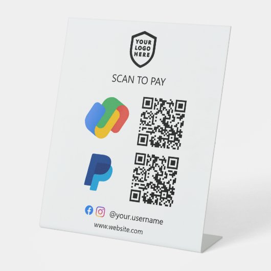 QR-code Betaling | Google betalen en PayPal scanne Reclamebord Met Voetstuk (Voorkant)