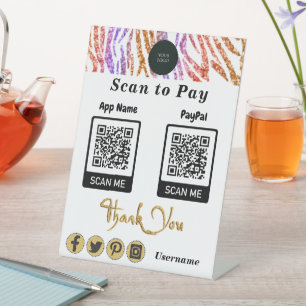 QR-code Betaling Oranje Glitter Zebra Stripes Reclamebord Met Voetstuk