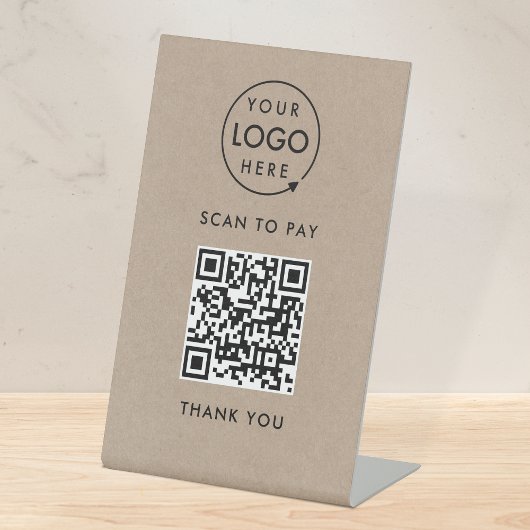 QR-code Betaling | Rustic Kraft Logo Scan to Pay Reclamebord Met Voetstuk