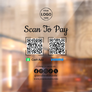 QR Code Betaling Scan naar Betalen Venmo Cash App  Raamsticker