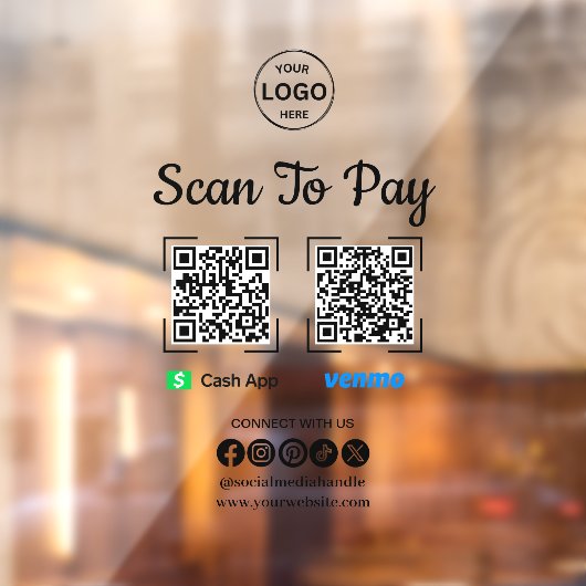 QR Code Betaling Scan naar Betalen Venmo Cash App  Raamsticker (Vel 2)