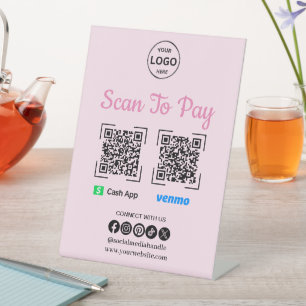 QR Code Betaling Scan naar Betalen Venmo Cash App Reclamebord Met Voetstuk