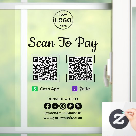 QR Code Betaling Scan naar Zelle Cash App betalen  Raamsticker (Huis)