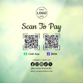 QR Code Betaling Scan naar Zelle Cash App betalen  Raamsticker (Vel 3)
