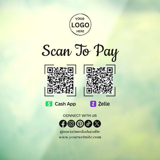 QR Code Betaling Scan naar Zelle Cash App betalen  Raamsticker (Vel 3)
