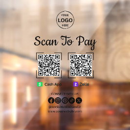 QR Code Betaling Scan naar Zelle Cash App betalen  Raamsticker