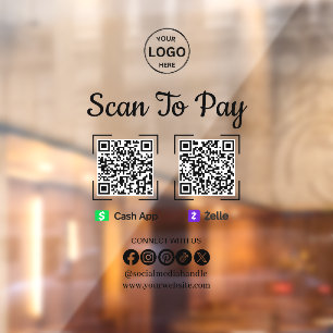 QR Code Betaling Scan naar Zelle Cash App betalen  Raamsticker