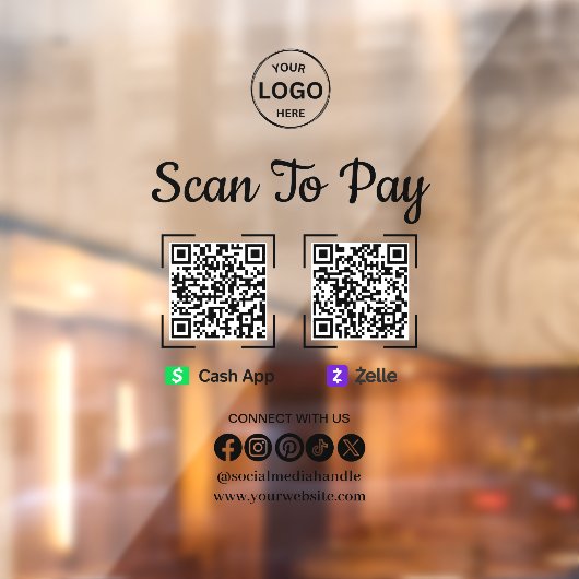 QR Code Betaling Scan naar Zelle Cash App betalen  Raamsticker (Vel 2)