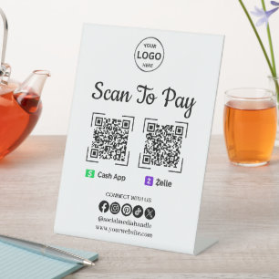 QR Code Betaling Scan naar Zelle Cash App betalen  Reclamebord Met Voetstuk
