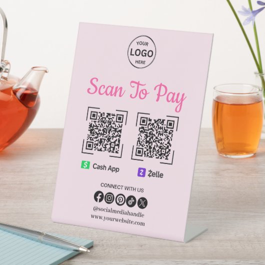 QR Code Betaling Scan naar Zelle Cash App betalen  Reclamebord Met Voetstuk (Insitu)