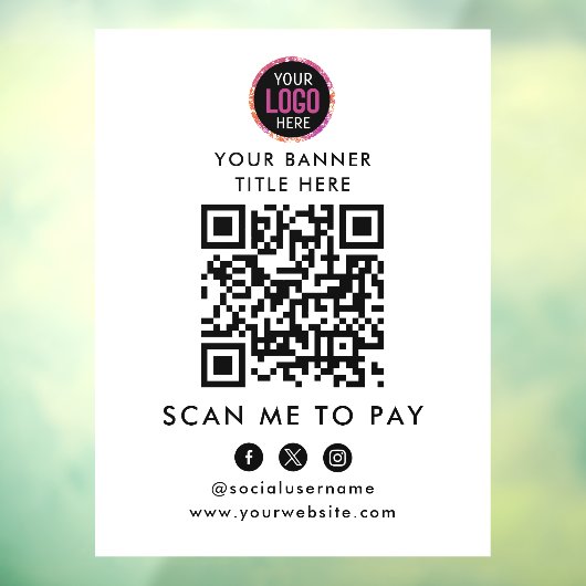 QR-code betaling | Scan om het bedrijfslogo te bet Raamsticker (Vel 3)