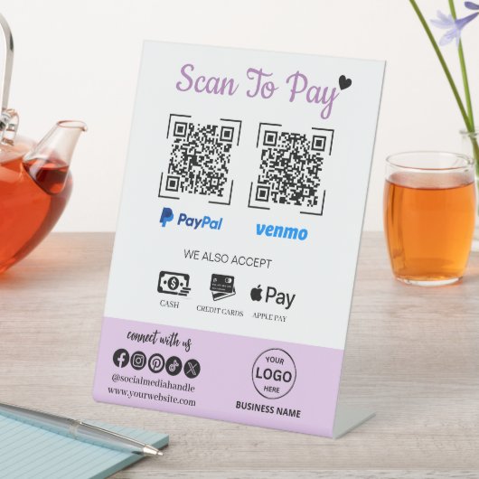 QR Code Betaling Scan om Venmo Paypal te betalen Reclamebord Met Voetstuk (Insitu)
