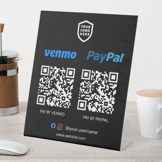 QR-code Betaling | Venmo- en PayPal-scan naar sala Reclamebord Met Voetstuk (Insitu)