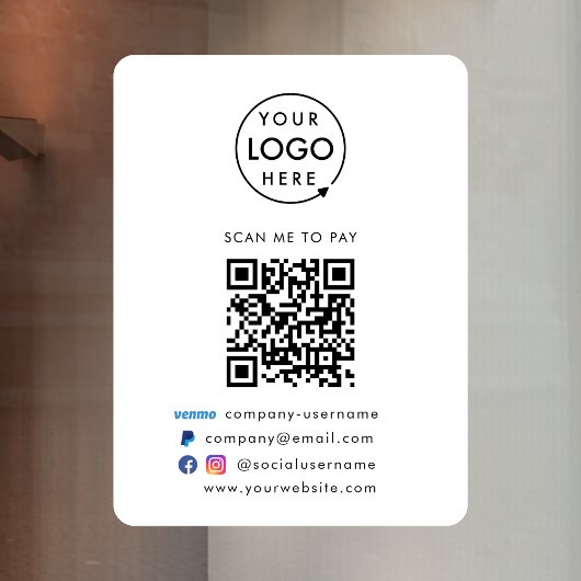 QR Code Betaling | Venmo Paypal Betalings Zakelijk Raamsticker