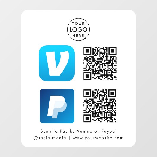 QR-code Betaling | Venmo & PayPal-scan naar Pay Wh Raamsticker (Vel)