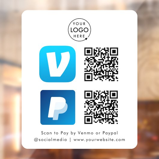QR-code Betaling | Venmo & PayPal-scan naar Pay Wh Raamsticker (Vel 2)