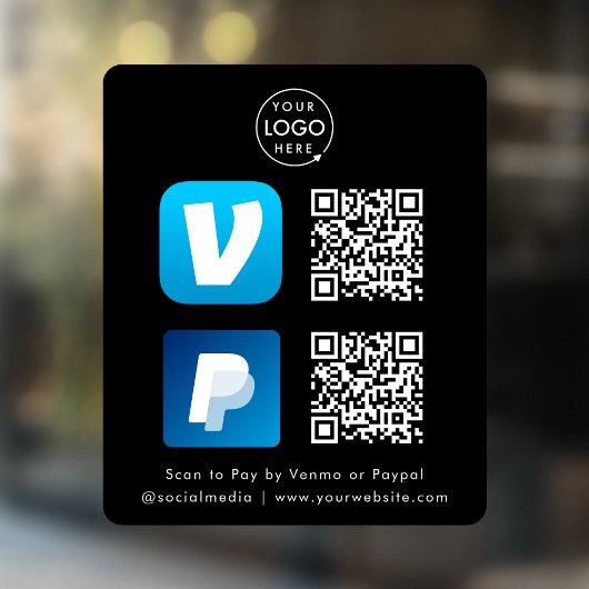 QR-code Betaling | Venmo & PayPal-scan naar zwart  Raamsticker