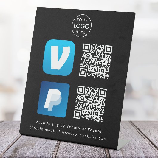 QR-code Betaling | Venmo & PayPal-scan naar zwart Reclamebord Met Voetstuk