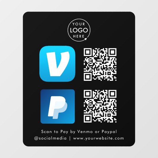 QR-code betaling | Venmo & Paypal Scan om te betal Raamsticker (Vel)