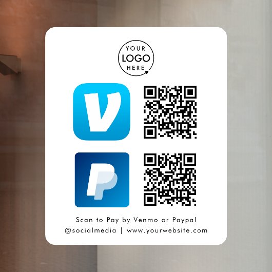 QR Code Betaling | Venmo & Paypal Scan om Wit te B Raamsticker