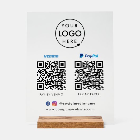 QR-code Betaling | Venmo Paypal Scan to Pay Logo Acryl Bord (Voorkant)