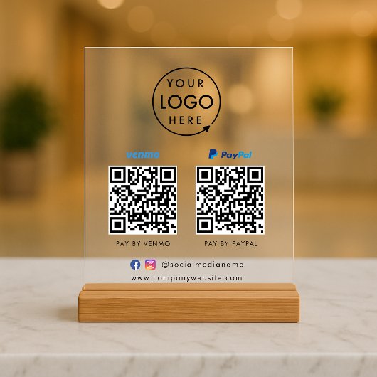 QR-code Betaling | Venmo Paypal Scan to Pay Logo Acryl Bord