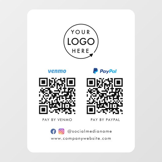 QR-code Betaling | Venmo Paypal Scan to Pay Logo Raamsticker (Vel)