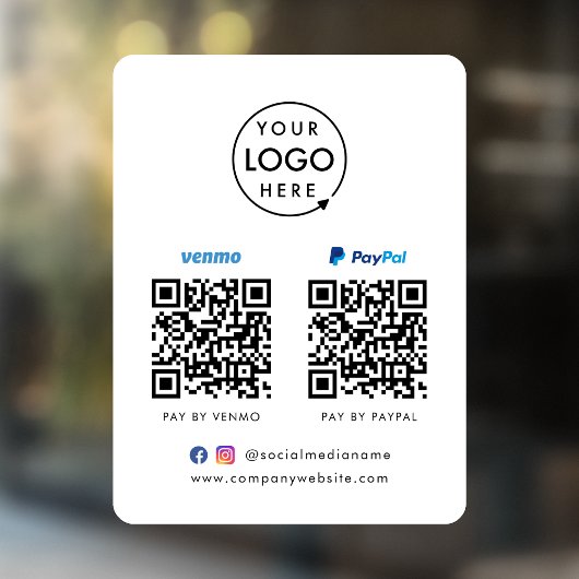 QR-code Betaling | Venmo Paypal Scan to Pay Logo Raamsticker